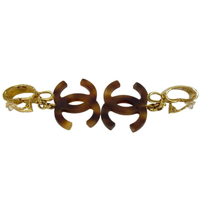 Chanel 94P CC Logo Tortoiseshell Pattern Plastic Earrings Brown — view 4