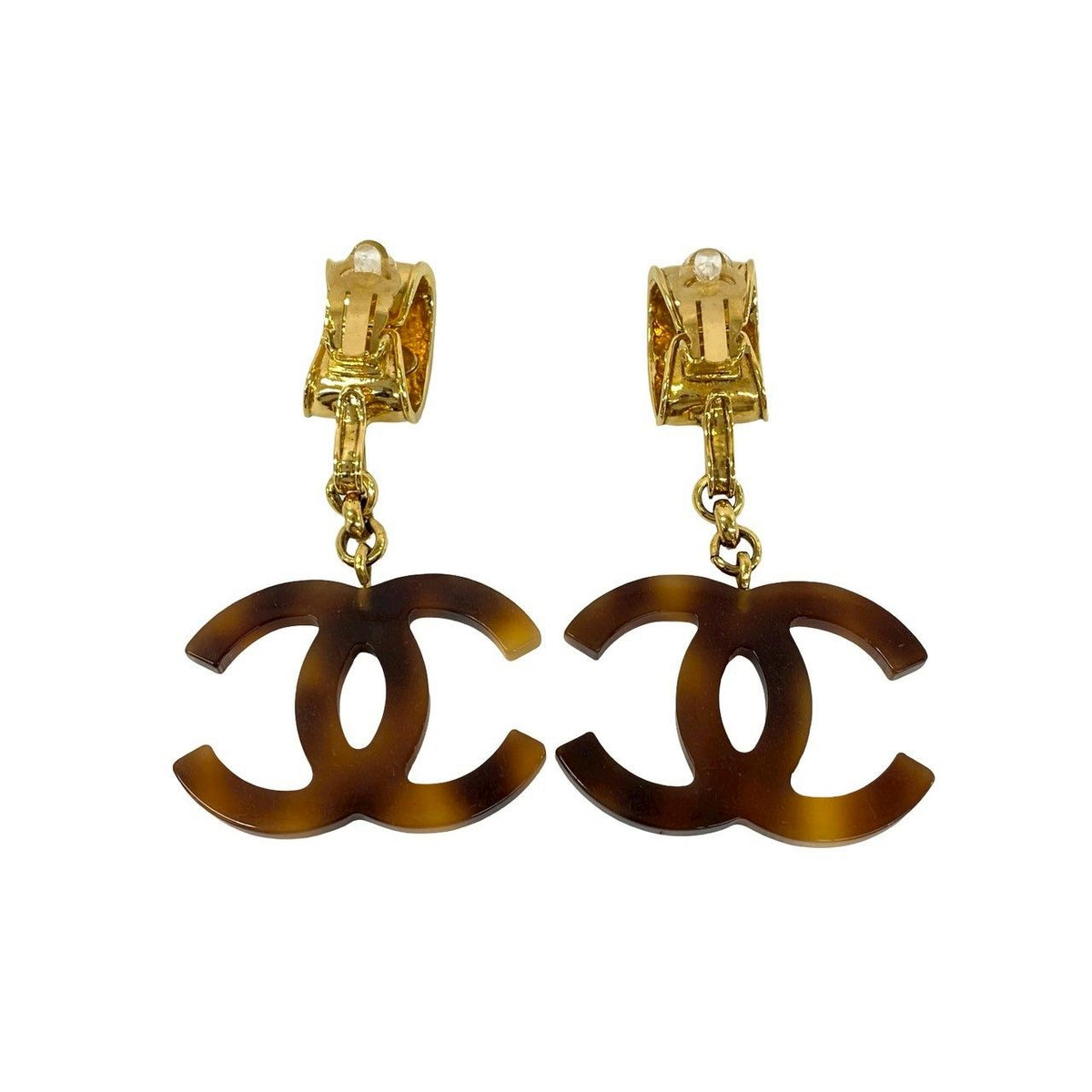 Chanel 94P CC Logo Tortoiseshell Pattern Plastic Earrings Brown — view 6