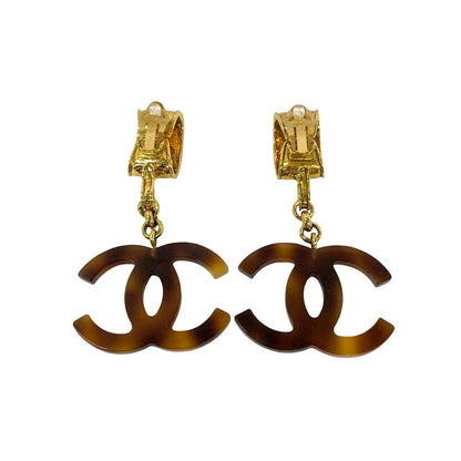 Chanel 94P CC Logo Tortoiseshell Pattern Plastic Earrings Brown — view 6