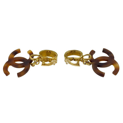 Chanel 94P CC Logo Tortoiseshell Pattern Plastic Earrings Brown — view 5