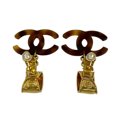 Chanel 94P CC Logo Tortoiseshell Pattern Plastic Earrings Brown — view 7