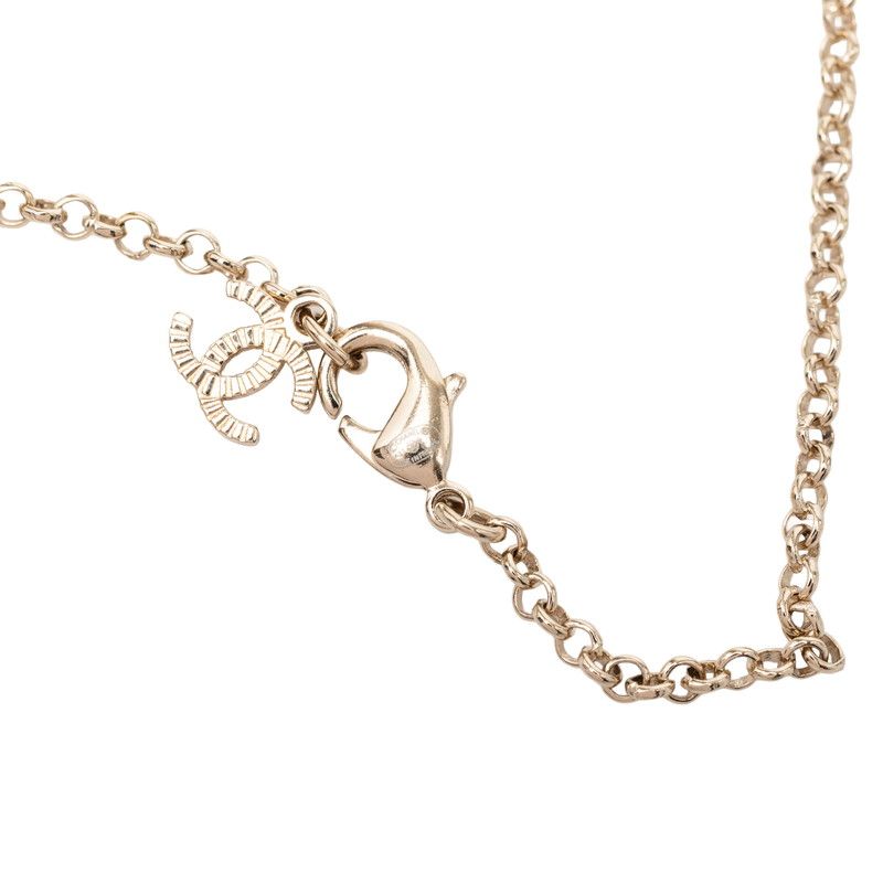 Chanel CC Logo Flower Motif Necklace Gold Black White Plated Faux Pearl — view 4