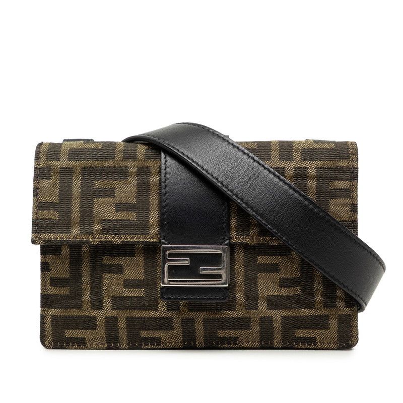 Fendi Zucca Marsupio Baguette Crossbody Shoulder Bag Brown Black Canvas Leather