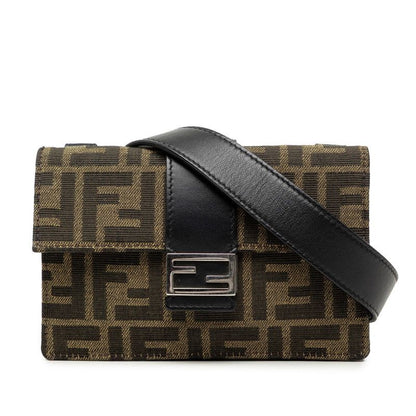 Fendi Zucca Marsupio Baguette Crossbody Shoulder Bag Brown Black Canvas Leather