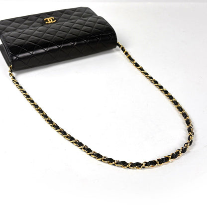 Chanel Quilted Single Flap Chain Shoulder Bag CC Logo Push Lock Leather Black — view 7
