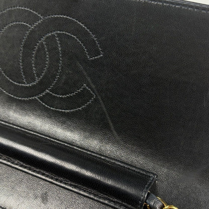 Chanel Quilted Single Flap Chain Shoulder Bag CC Logo Push Lock Leather Black — view 8