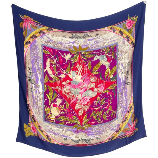 Hermes Carre 140 Tropiques Tropical Floral Bird Pattern Shawl Scarf Cashmere