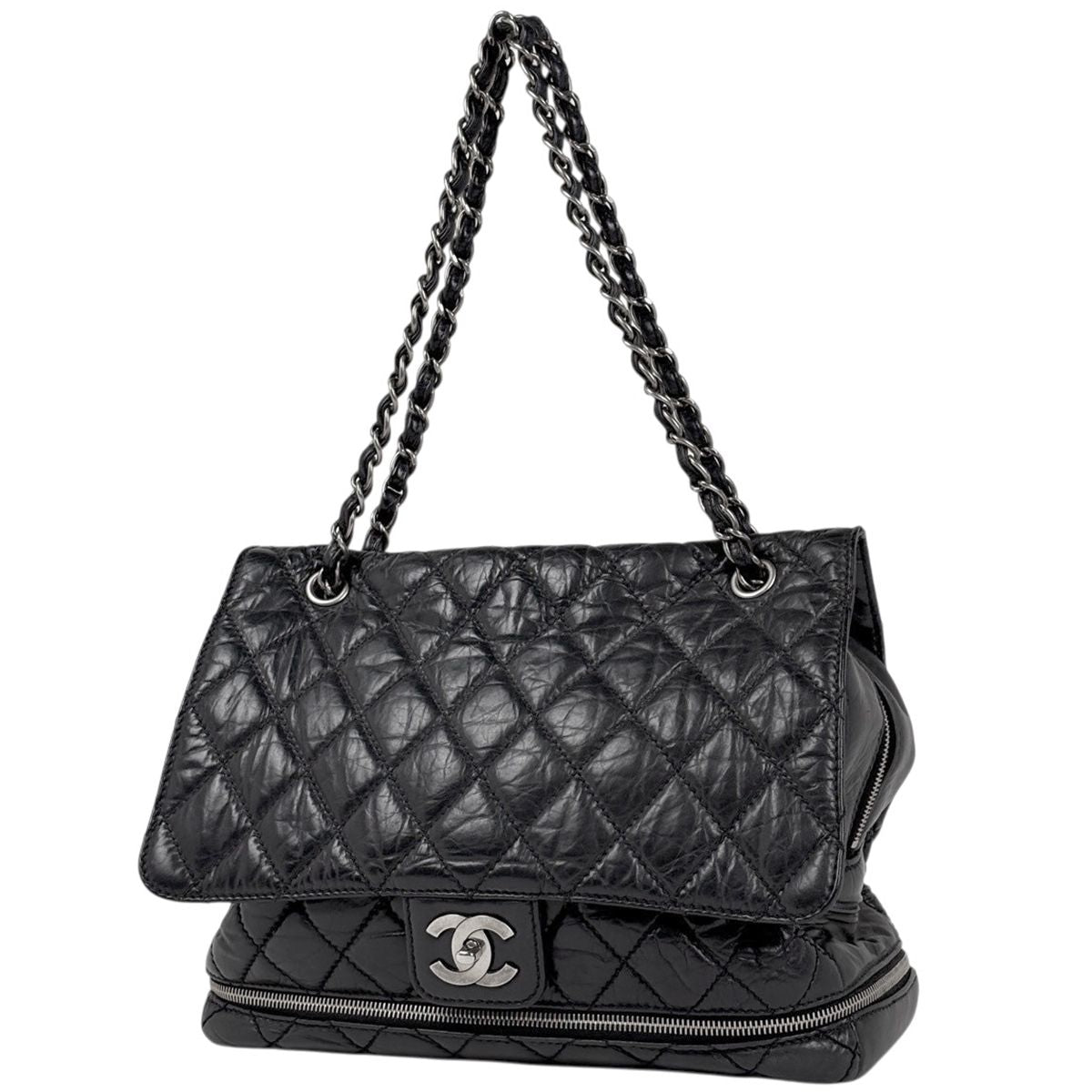 Chanel CC Logo Chain Shoulder Bag Leather Black