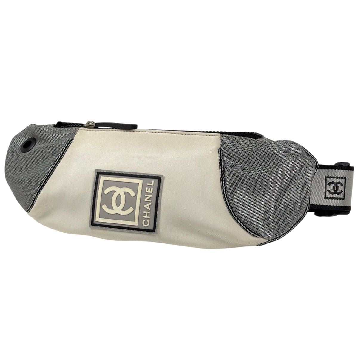 Chanel Sports Line Waist Bag CC Logo Fabric White Gray
