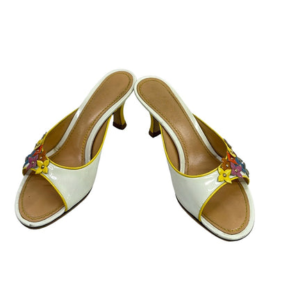 Louis Vuitton Mules White Yellow Multi Flower Leather 35 — view 2