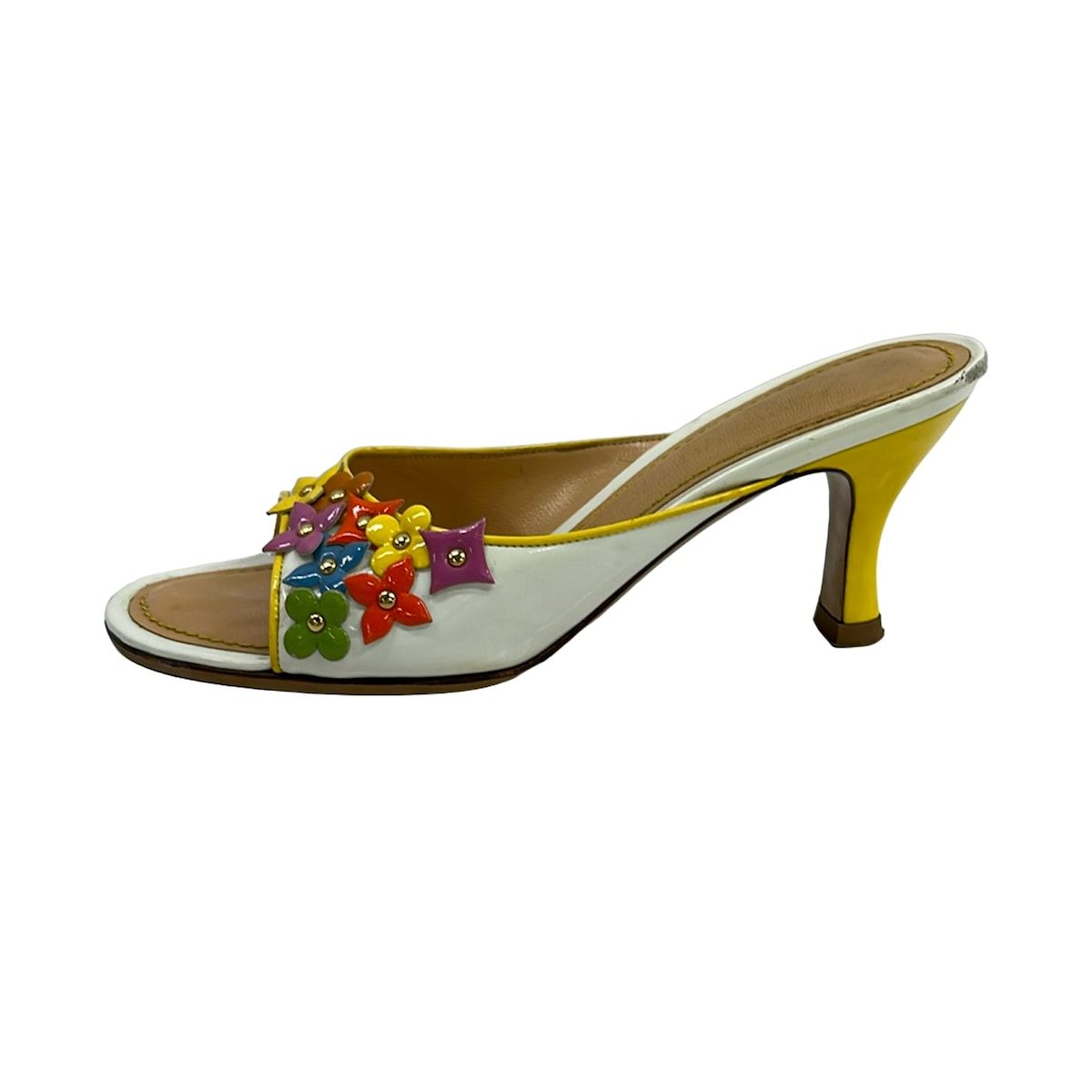 Louis Vuitton Mules White Yellow Multi Flower Leather 35