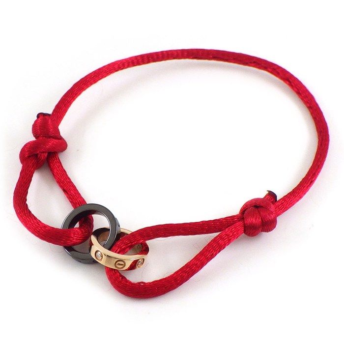 Cartier Bracelet Baby Love 4 Points Diamond Black Ceramic Red Cotton Cord 18K