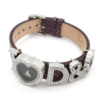 Dolce & Gabbana D&G Watch Heart Rhinestone Bezel Leather Embossed Black — view 2