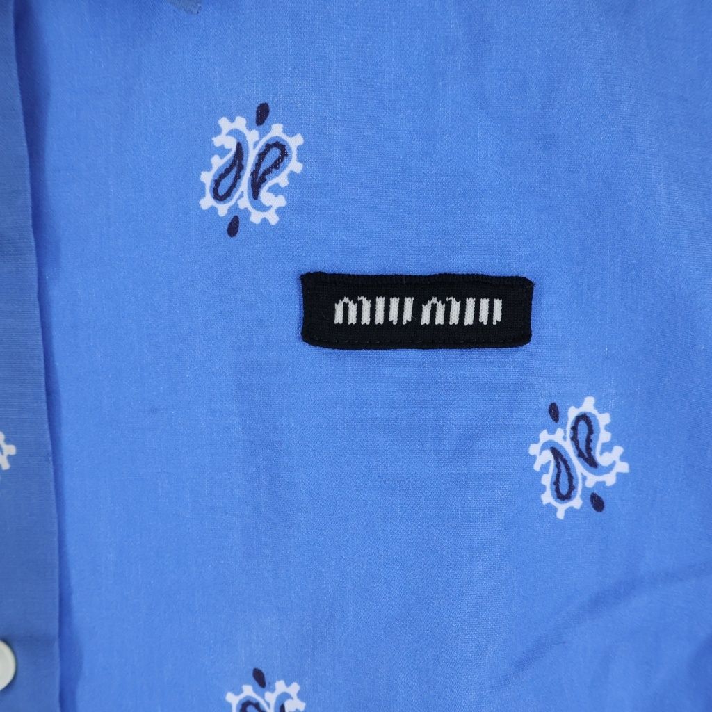 Miu Miu Printed Slub Poplin Shirt Paisley All Over Logo Patch Print Short — view 4