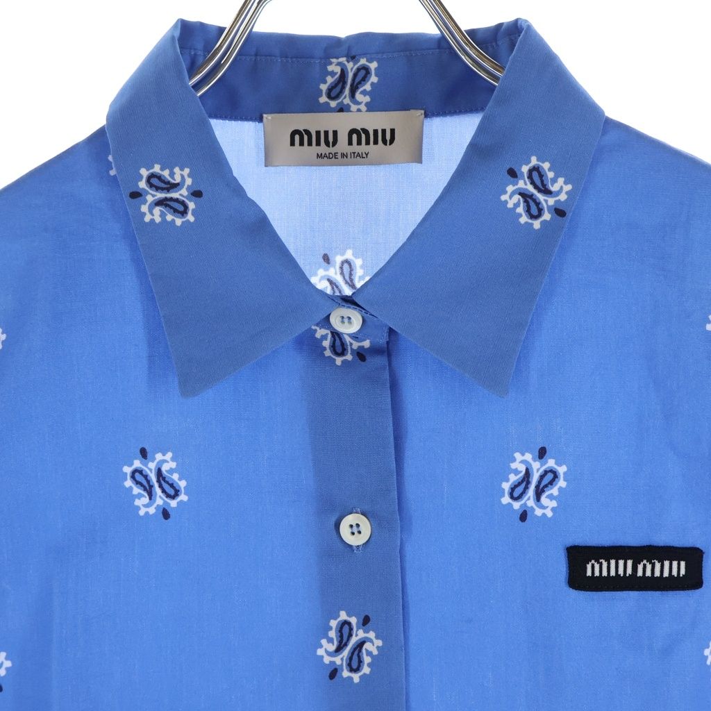 Miu Miu Printed Slub Poplin Shirt Paisley All Over Logo Patch Print Short — view 3