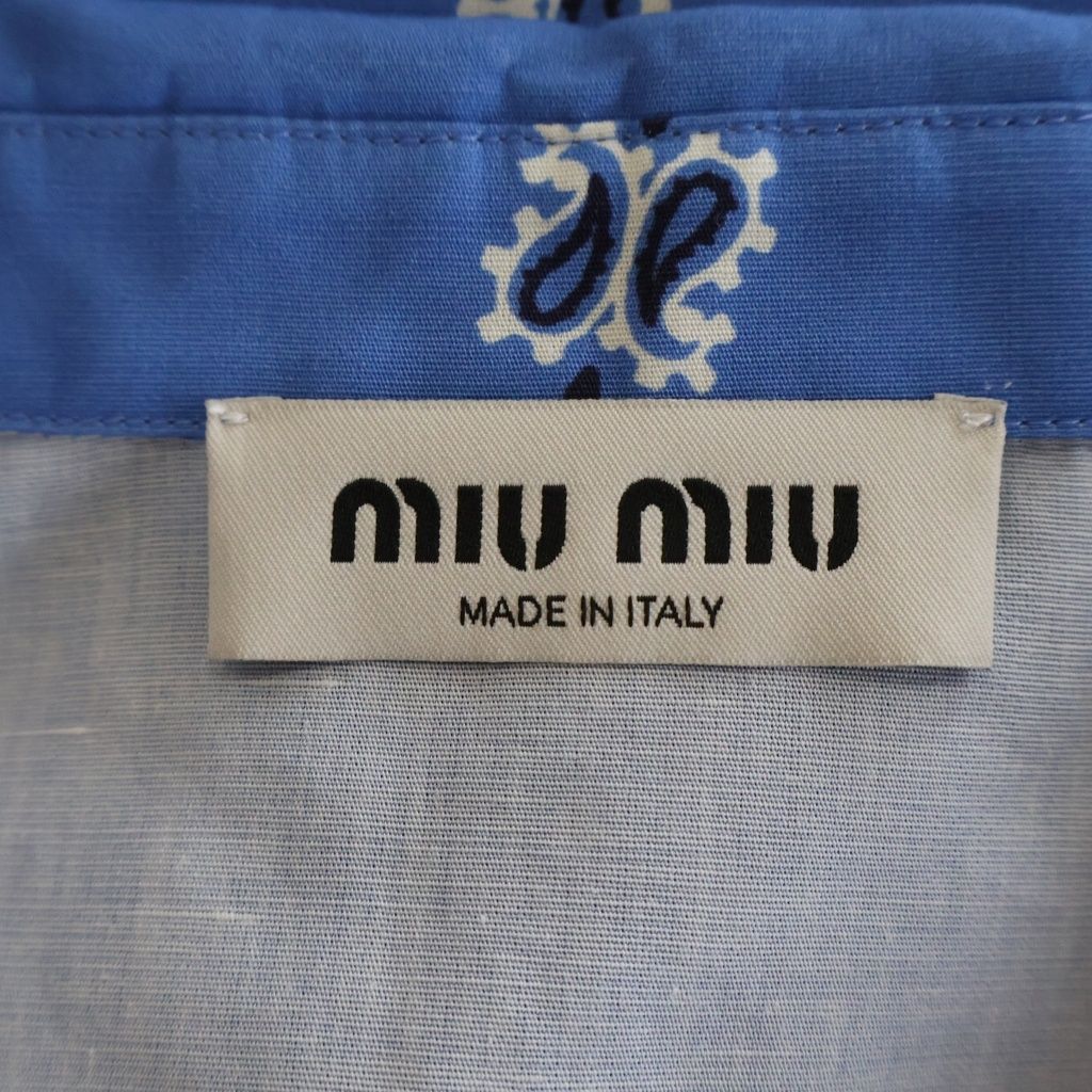 Miu Miu Printed Slub Poplin Shirt Paisley All Over Logo Patch Print Short — view 6