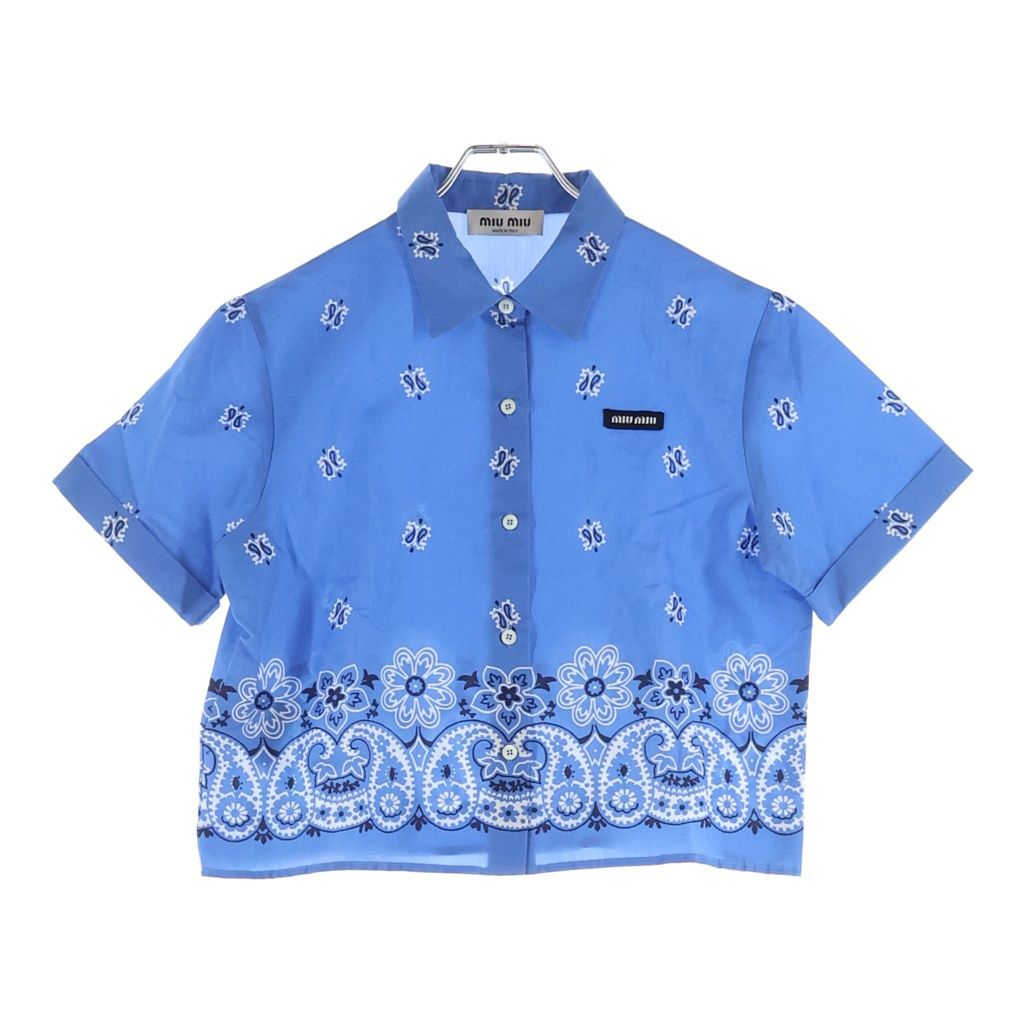 Miu Miu Printed Slub Poplin Shirt Paisley All Over Logo Patch Print Short
