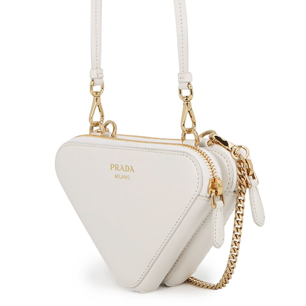 Prada Shoulder Bag Saffiano Triangle Logo Mini Pouch Leather Raffia 2-Way White — view 2