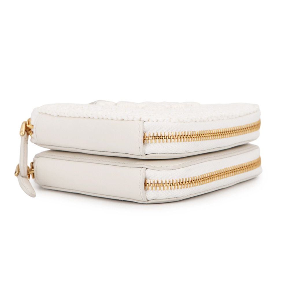 Prada Shoulder Bag Saffiano Triangle Logo Mini Pouch Leather Raffia 2-Way White — view 3