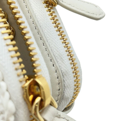 Prada Shoulder Bag Saffiano Triangle Logo Mini Pouch Leather Raffia 2-Way White — view 8