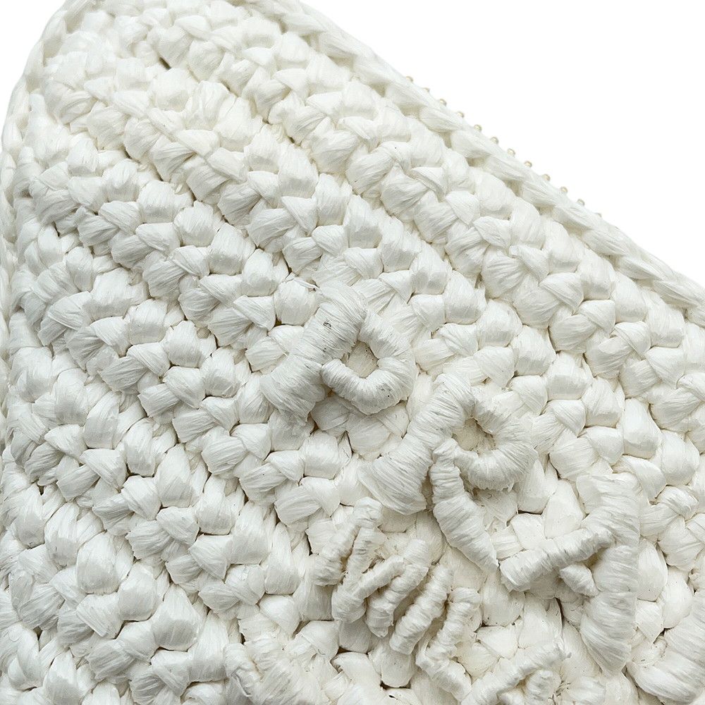 Prada Shoulder Bag Saffiano Triangle Logo Mini Pouch Leather Raffia 2-Way White — view 7