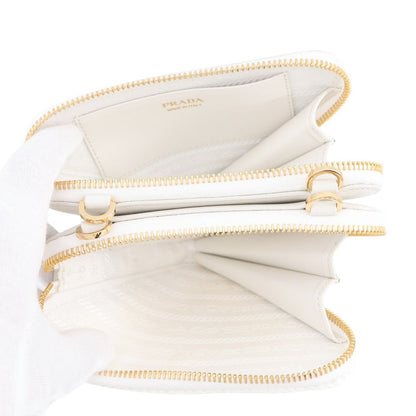 Prada Shoulder Bag Saffiano Triangle Logo Mini Pouch Leather Raffia 2-Way White — view 6