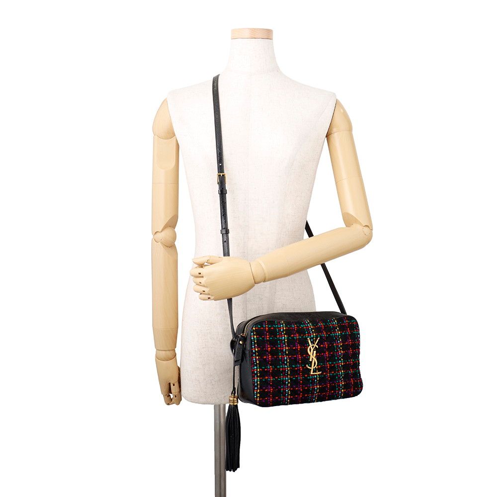 Saint Laurent Paris Shoulder Bag Tweed With Tassel Black — view 4