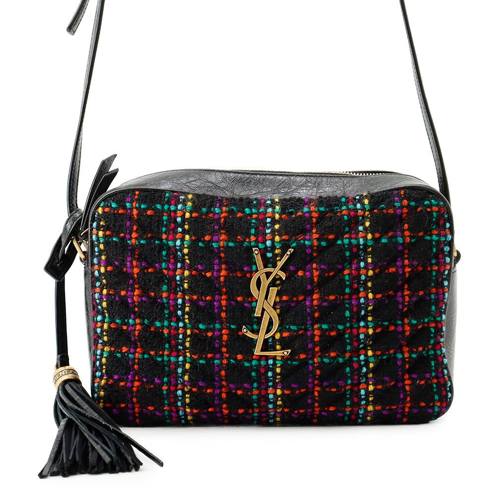 Saint Laurent Paris Shoulder Bag Tweed With Tassel Black