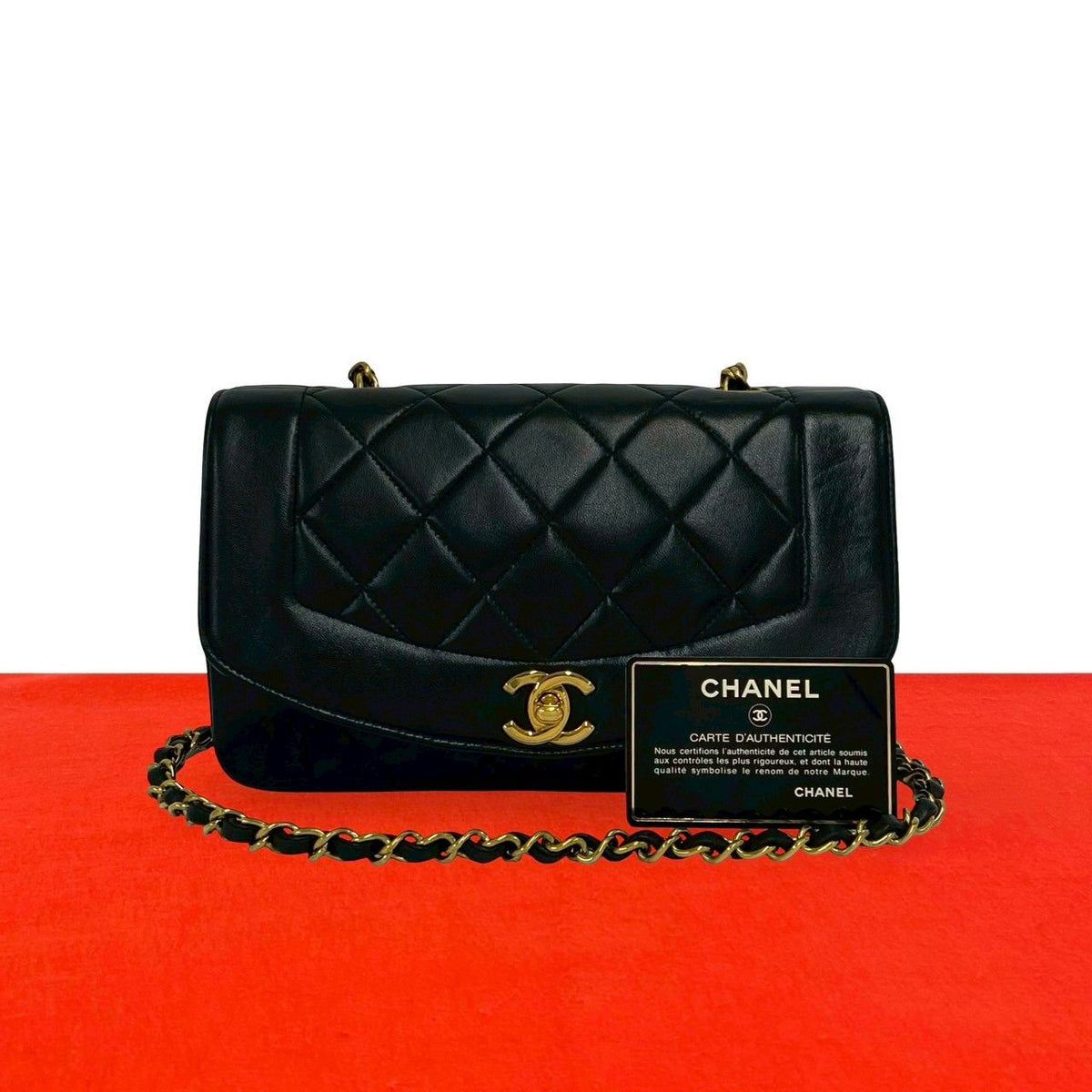 Chanel Card Present Diana Quilted CC Logo Lambskin Shoulder Bag Black