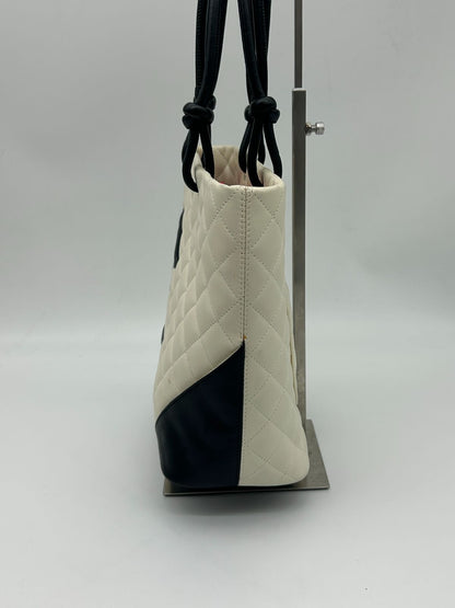 Chanel Cambon Line Tote Bag CC Logo Soft Calfskin White Black — view 4