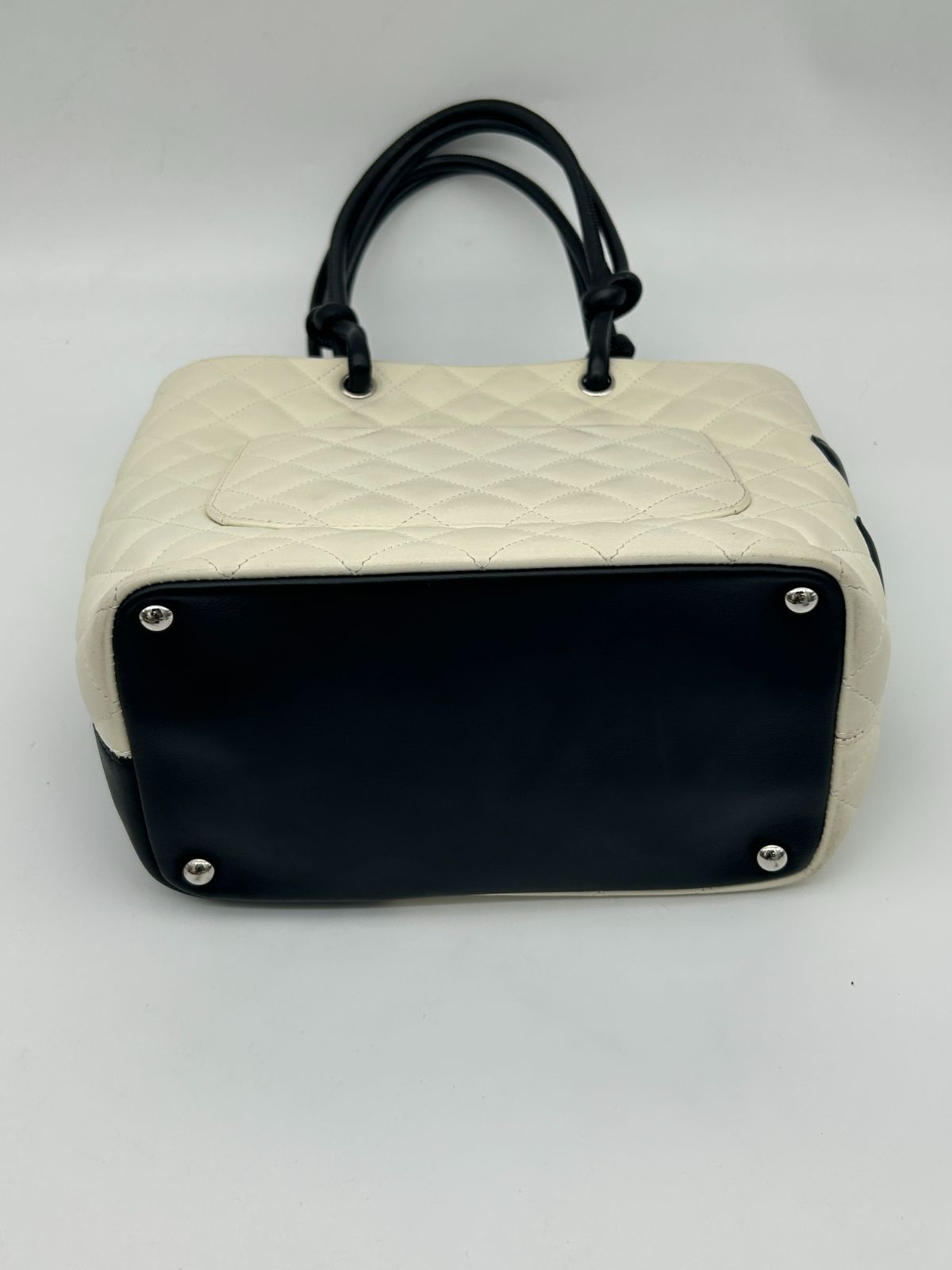 Chanel Cambon Line Tote Bag CC Logo Soft Calfskin White Black — view 7