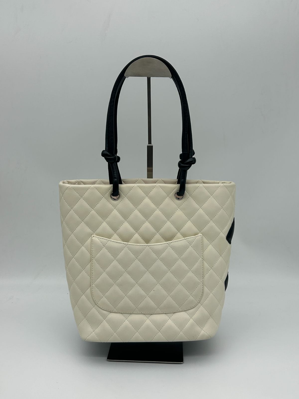 Chanel Cambon Line Tote Bag CC Logo Soft Calfskin White Black — view 2