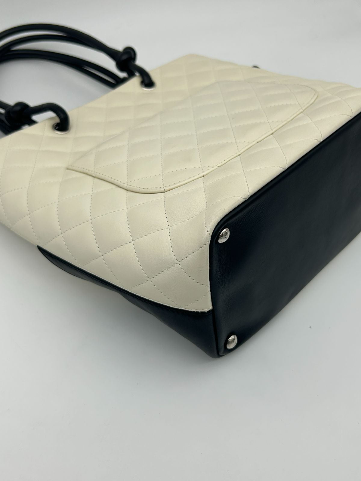 Chanel Cambon Line Tote Bag CC Logo Soft Calfskin White Black — view 8
