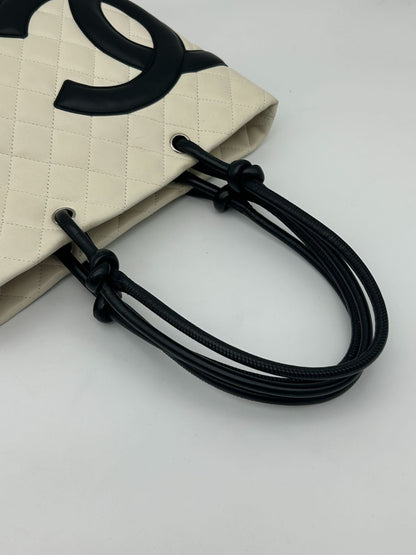 Chanel Cambon Line Tote Bag CC Logo Soft Calfskin White Black — view 5