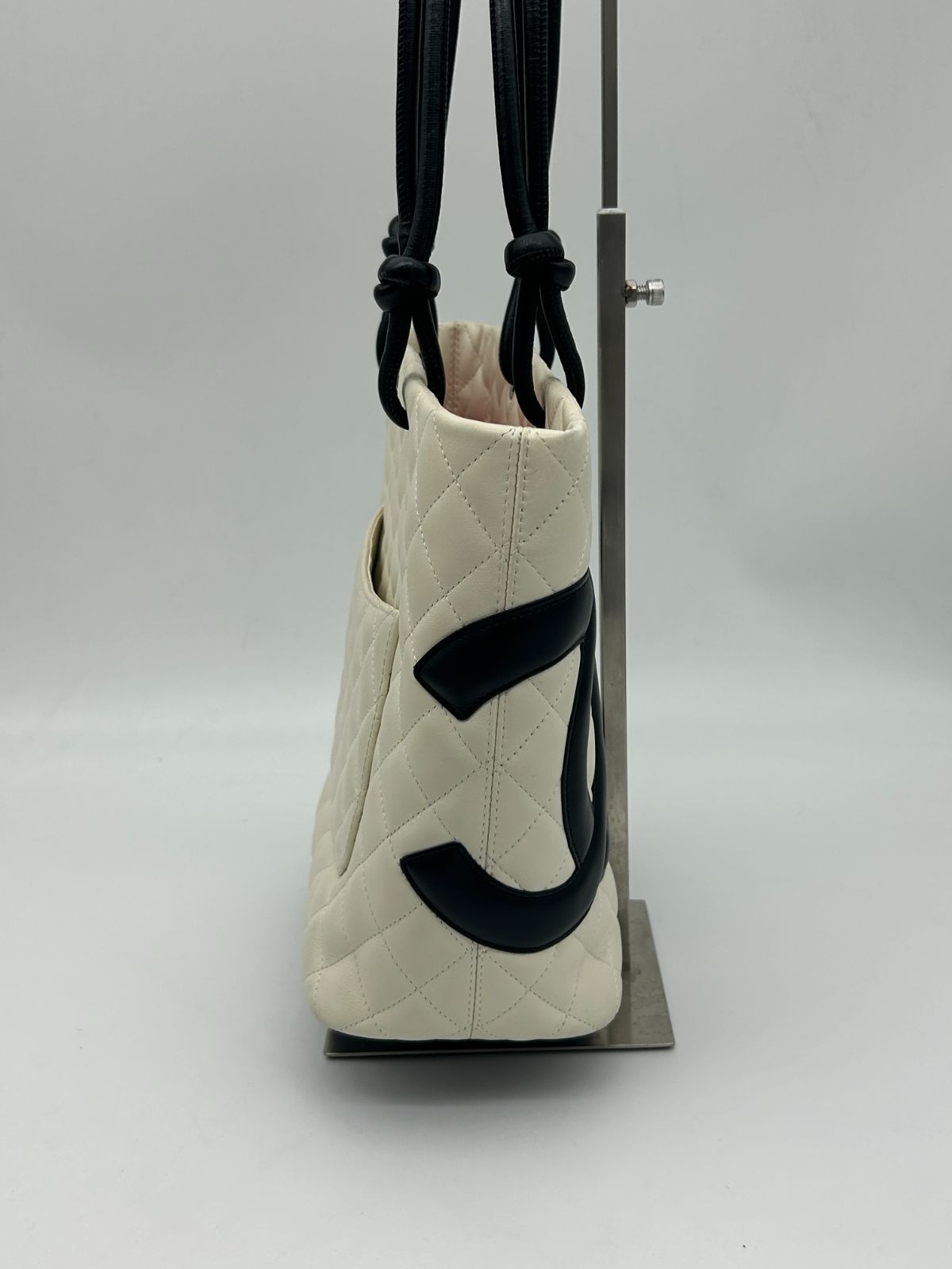 Chanel Cambon Line Tote Bag CC Logo Soft Calfskin White Black — view 3