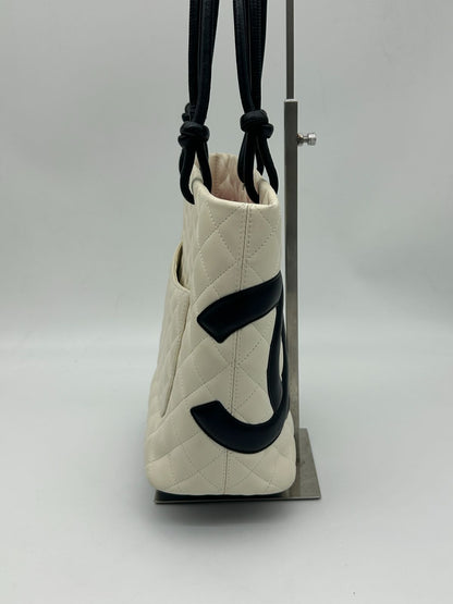 Chanel Cambon Line Tote Bag CC Logo Soft Calfskin White Black — view 3