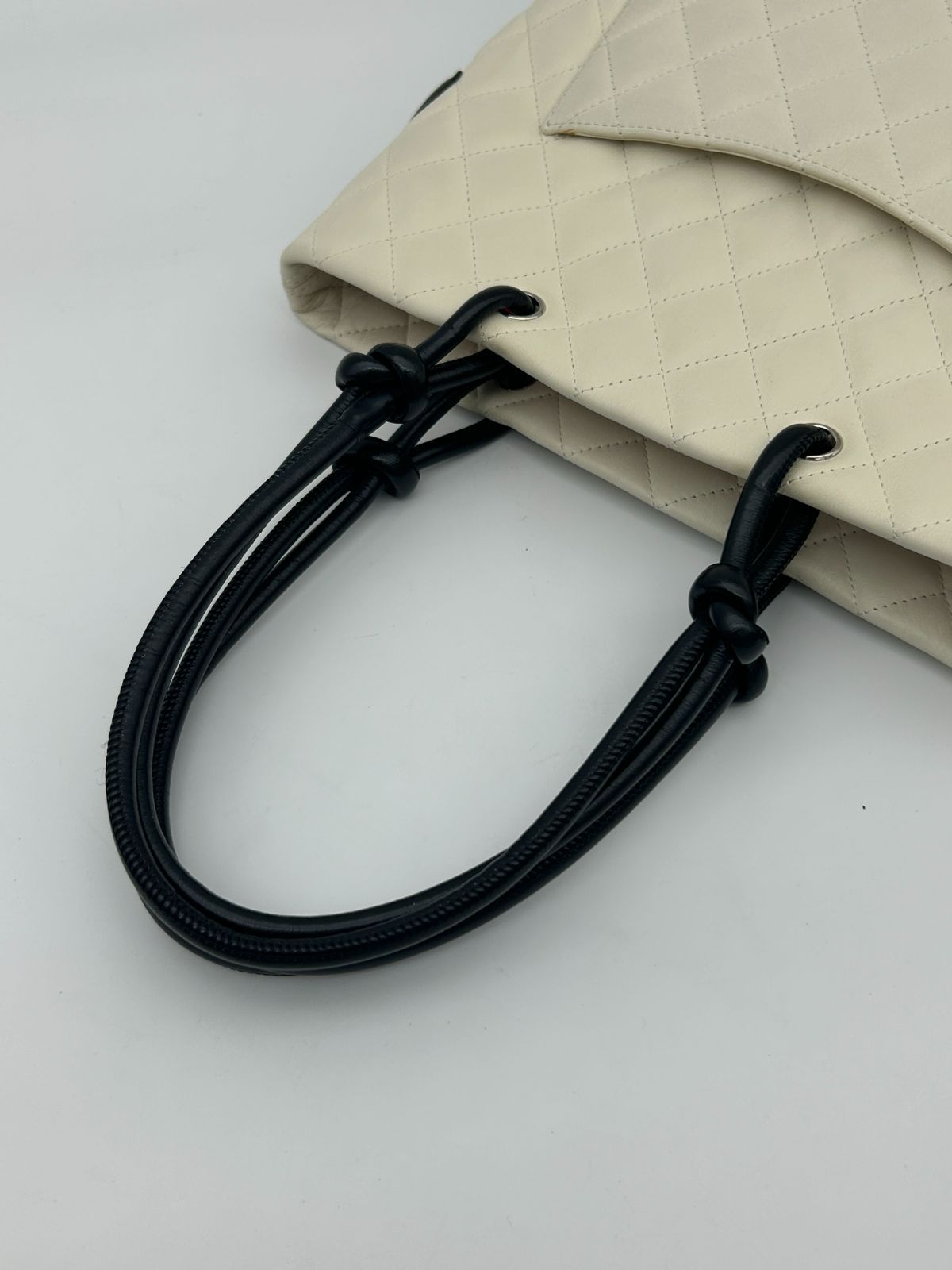 Chanel Cambon Line Tote Bag CC Logo Soft Calfskin White Black — view 6
