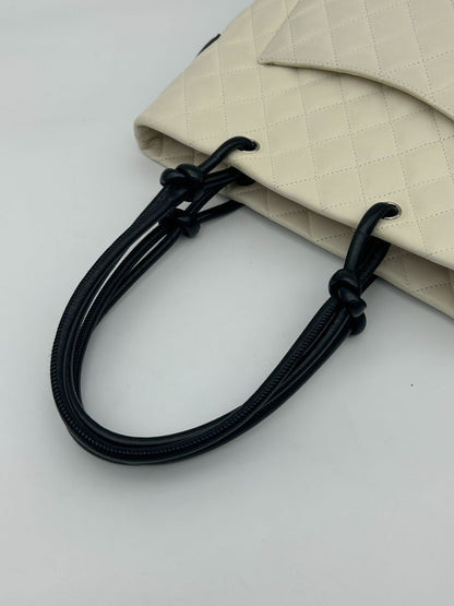Chanel Cambon Line Tote Bag CC Logo Soft Calfskin White Black — view 6