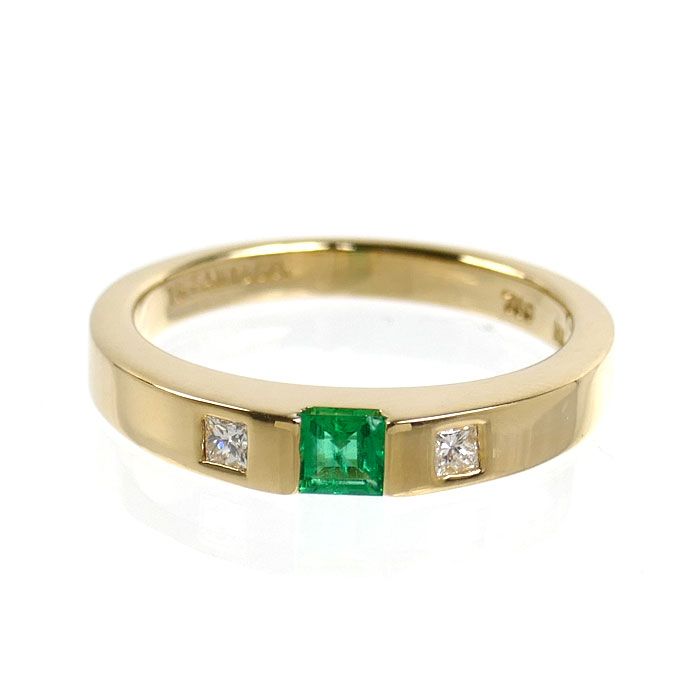 Tiffany & Co 18K Yellow Gold Ring Emerald Diamond — view 3