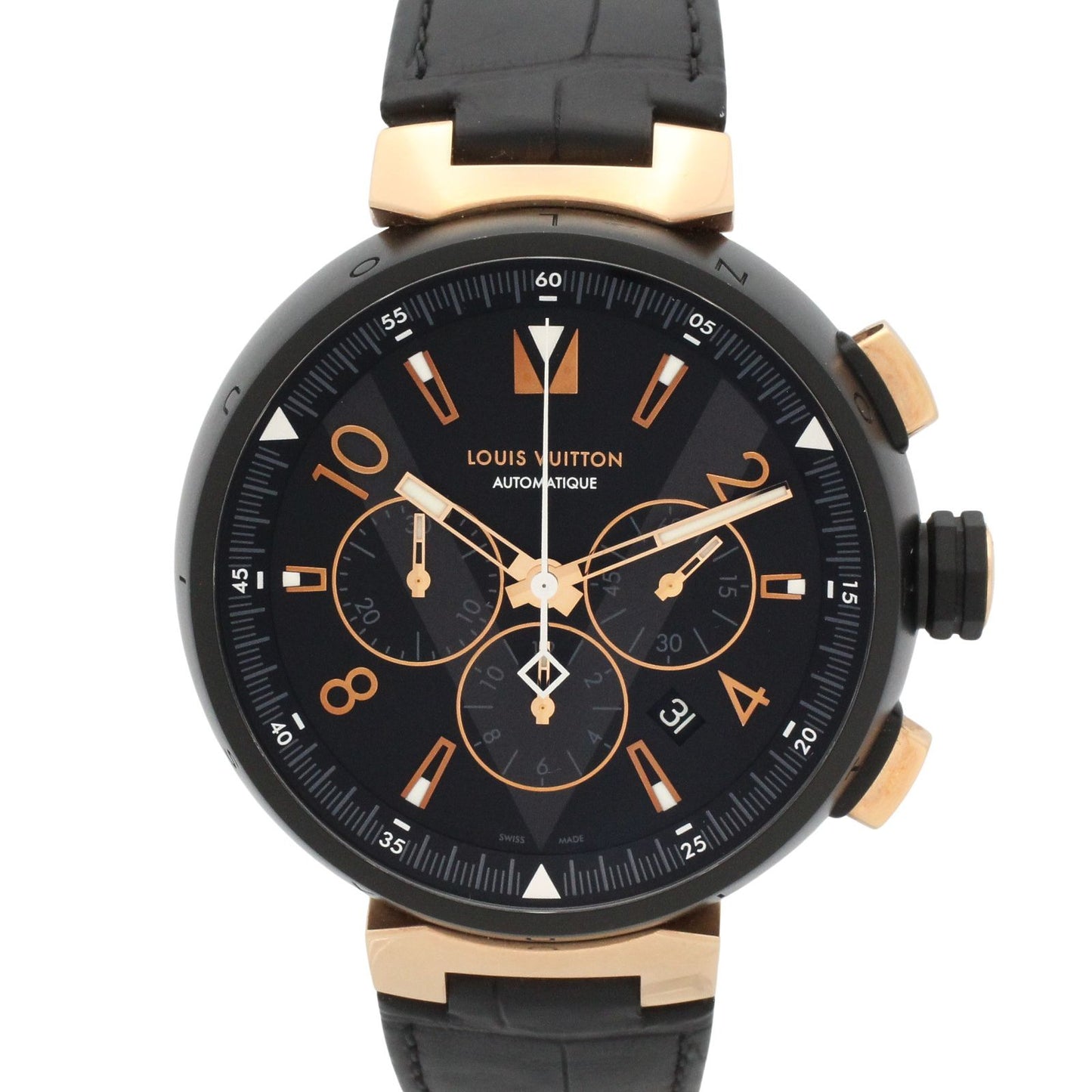 Louis Vuitton Watch Tambour Chrono Black Stainless Steel