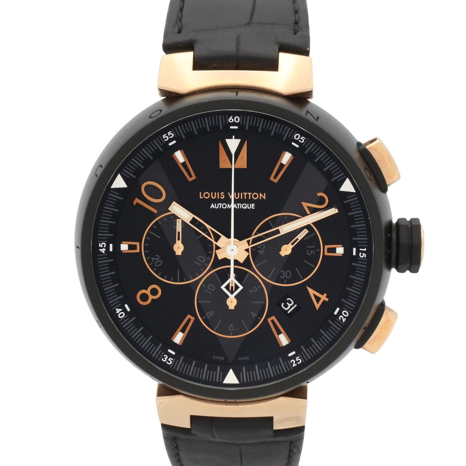 Louis Vuitton Watch Tambour Chrono Black Stainless Steel