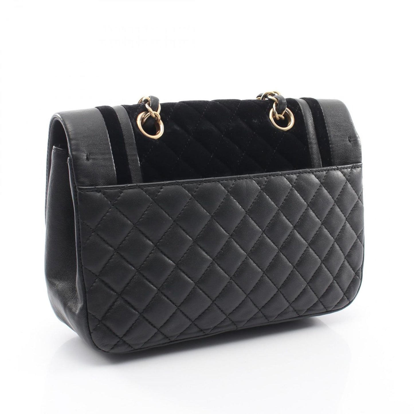 Chanel Shoulder Bag Quilted Black Lambskin Fabric Chain — view 2