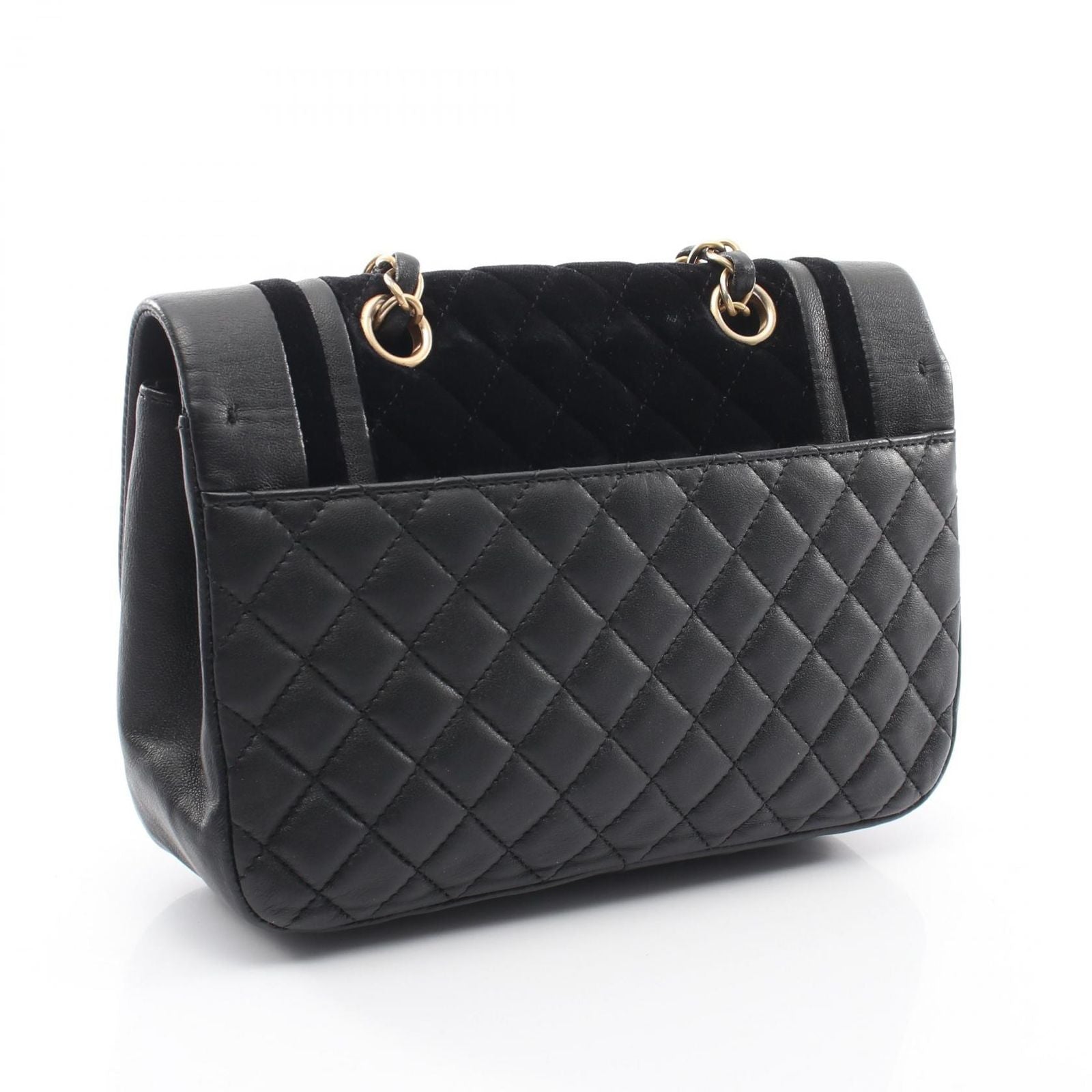 Chanel Shoulder Bag Quilted Black Lambskin Fabric Chain — view 2