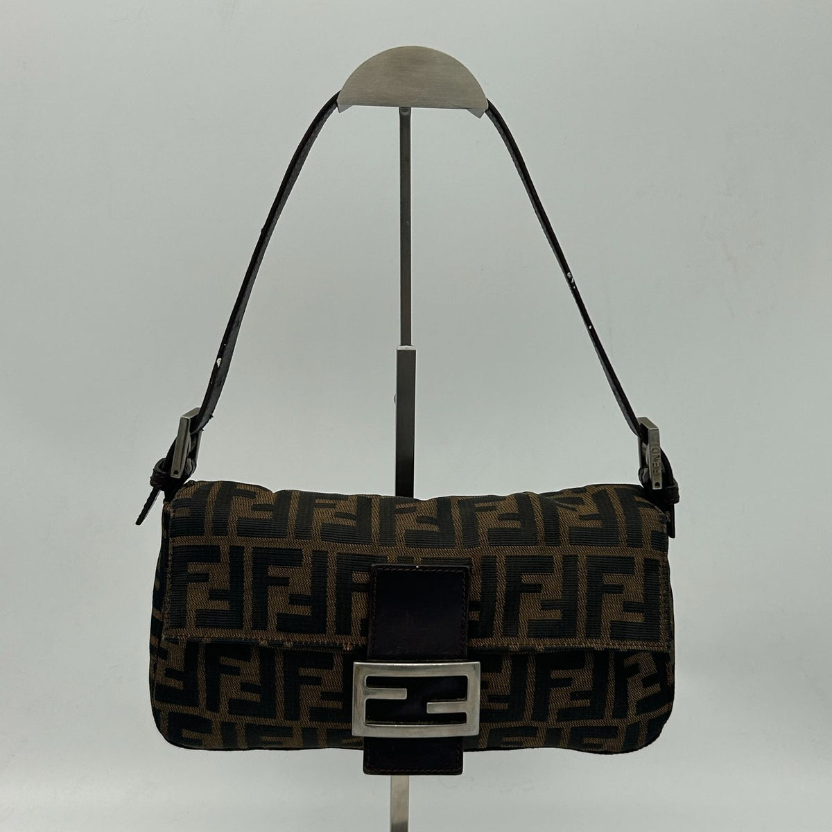 Fendi Brown Zucca Mamma Bucket Leather Shoulder Bag