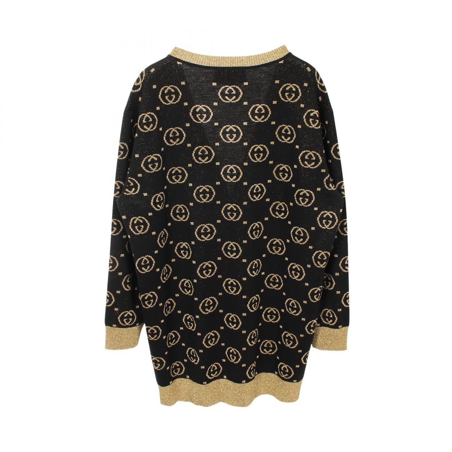 Gucci Cardigan Interlocking G All Over Pattern Black Gold Wool — view 2