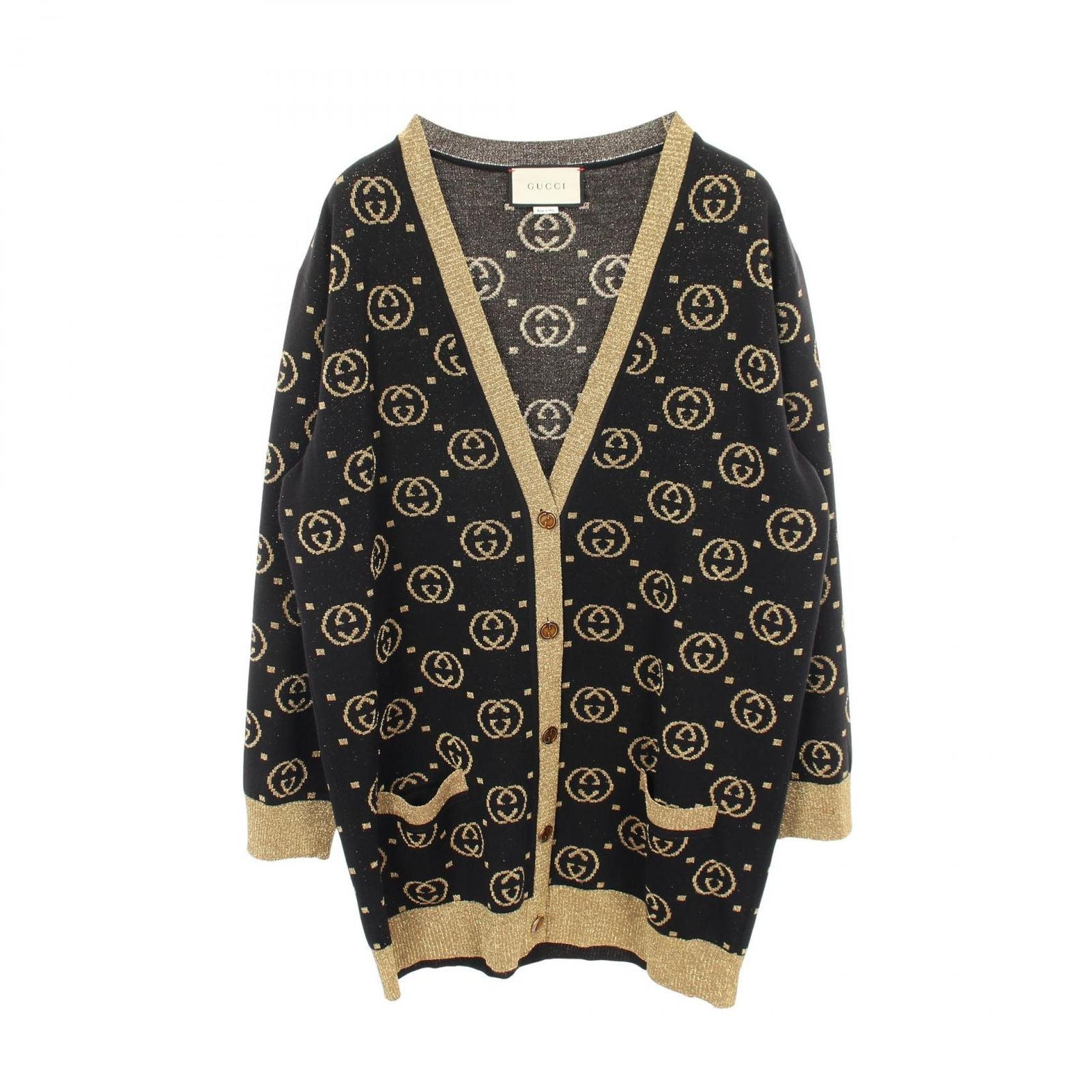Gucci Cardigan Interlocking G All Over Pattern Black Gold Wool