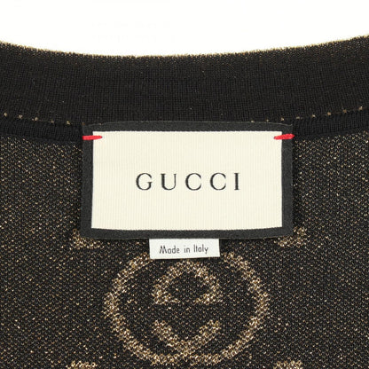 Gucci Cardigan Interlocking G All Over Pattern Black Gold Wool — view 3