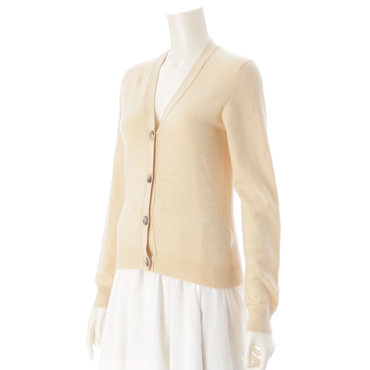 Hermes Cashmere Gaultier Era Sellier Buttons Knit Cardigan Top Ivory 34 — view 2