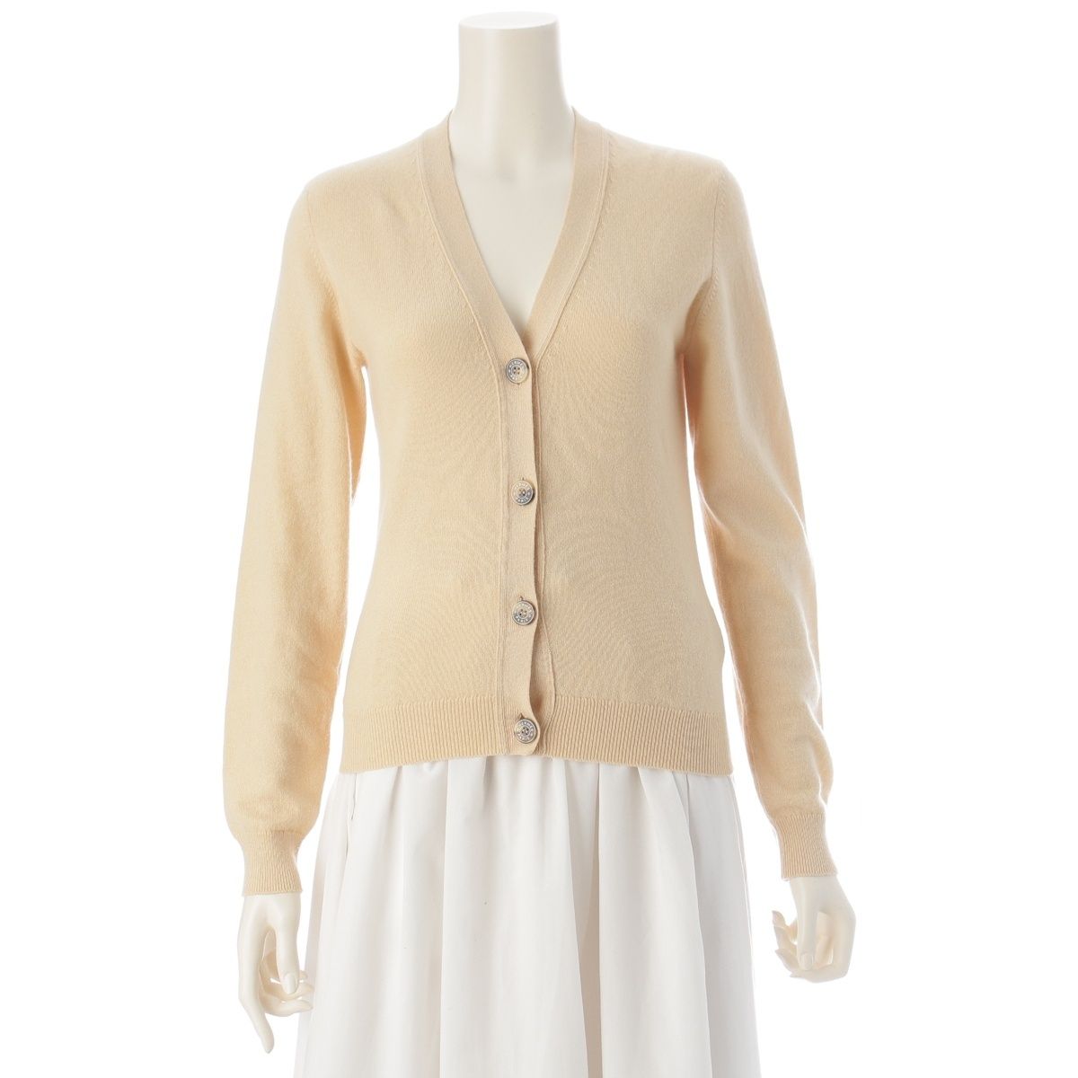 Hermes Cashmere Gaultier Era Sellier Buttons Knit Cardigan Top Ivory 34