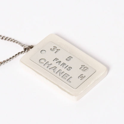 Chanel Plate Necklace White Silver Chain — view 2